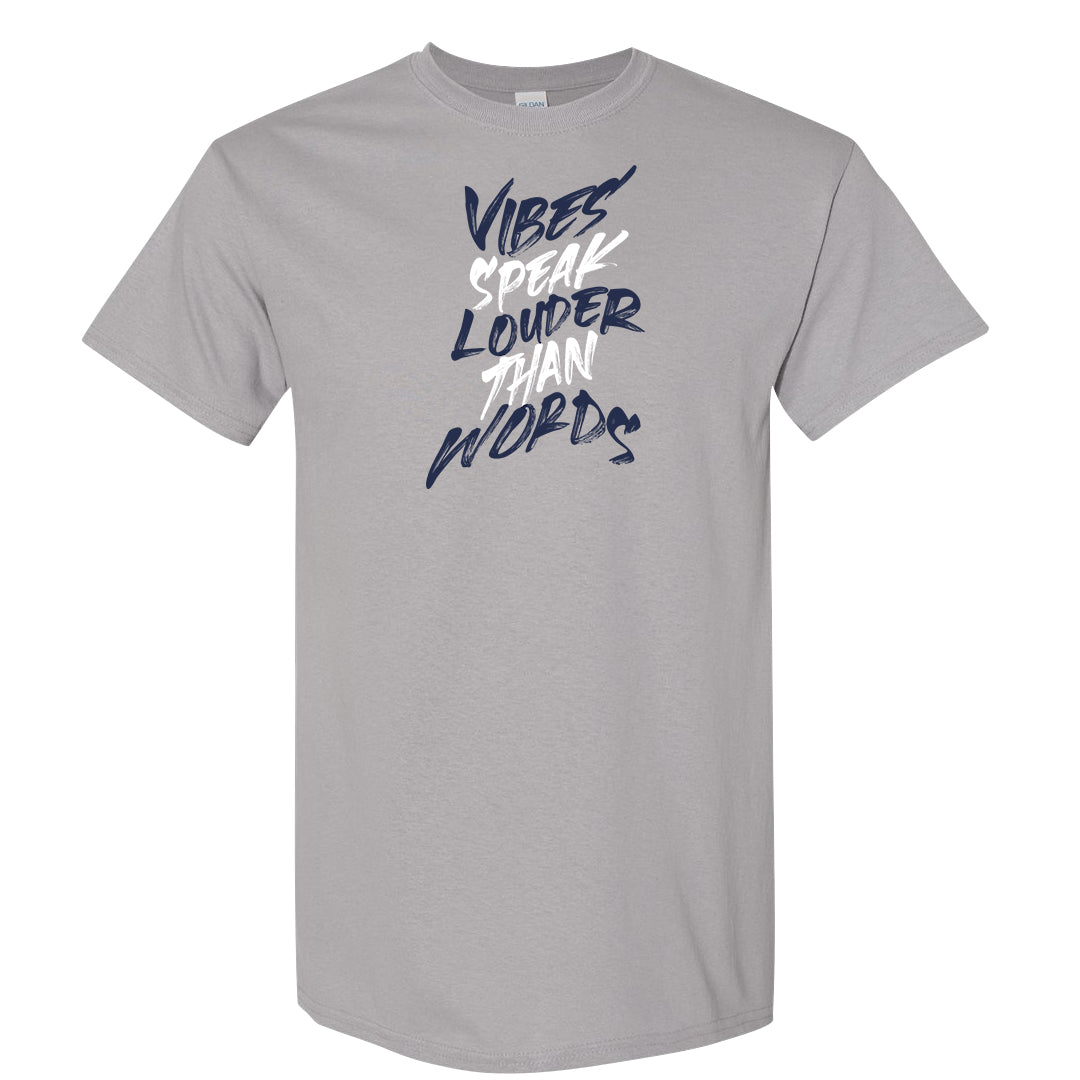Midnight Navy Metallic Silver 11s T Shirt | Vibes Speak Louder Than Words, Gravel