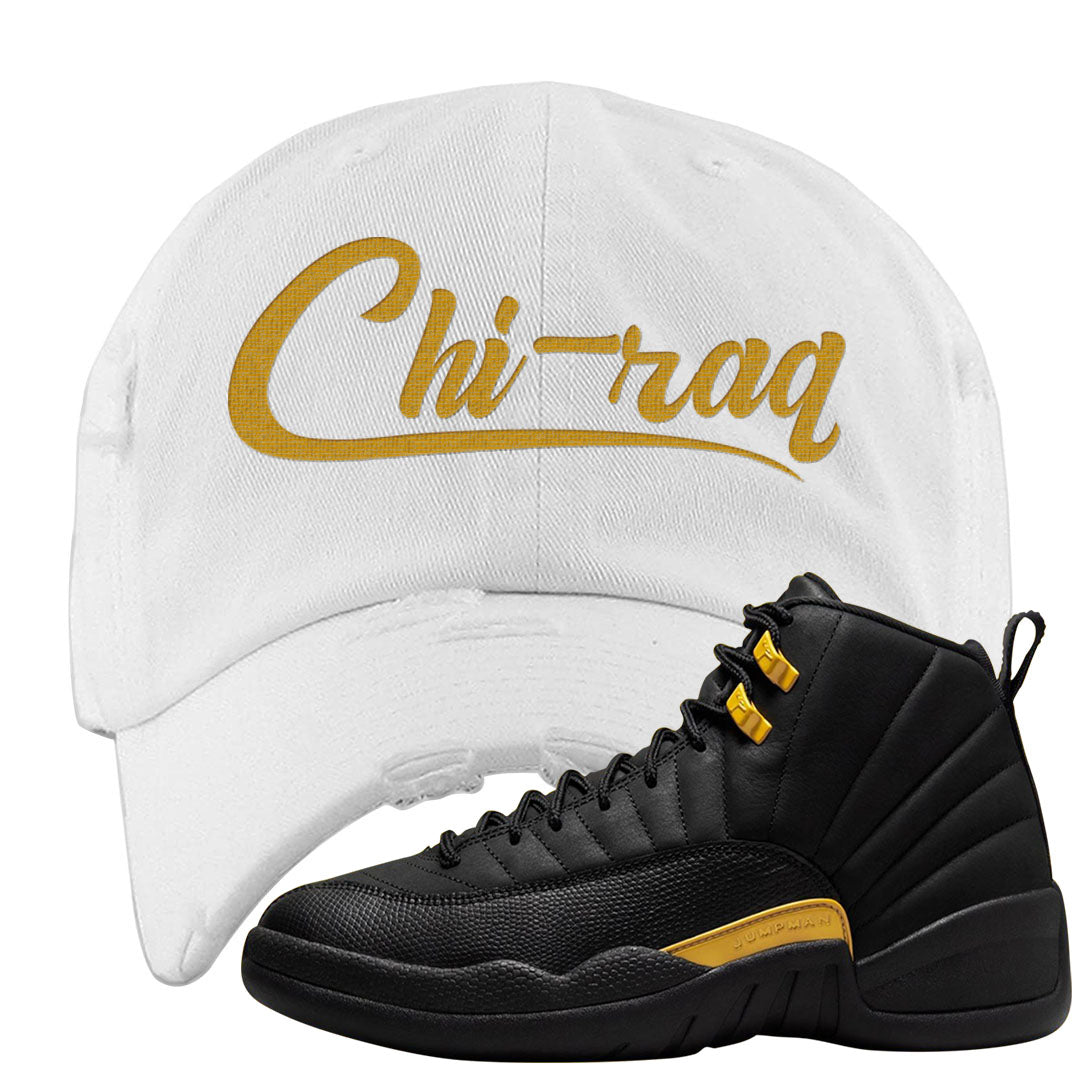 Black Gold Taxi 12s Distressed Dad Hat | Chiraq, White