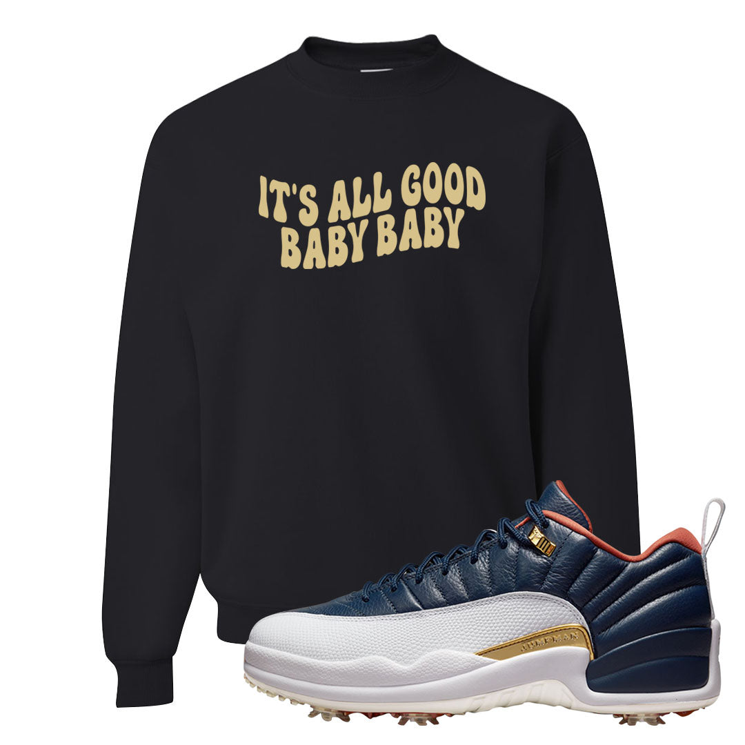 Midnight Navy Golf 12s Crewneck Sweatshirt | All Good Baby, Black
