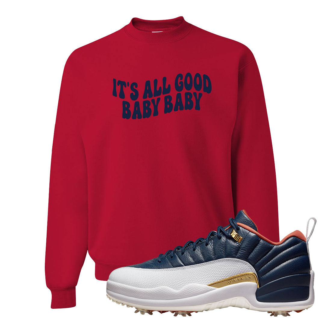 Midnight Navy Golf 12s Crewneck Sweatshirt | All Good Baby, Red