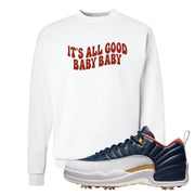 Midnight Navy Golf 12s Crewneck Sweatshirt | All Good Baby, White