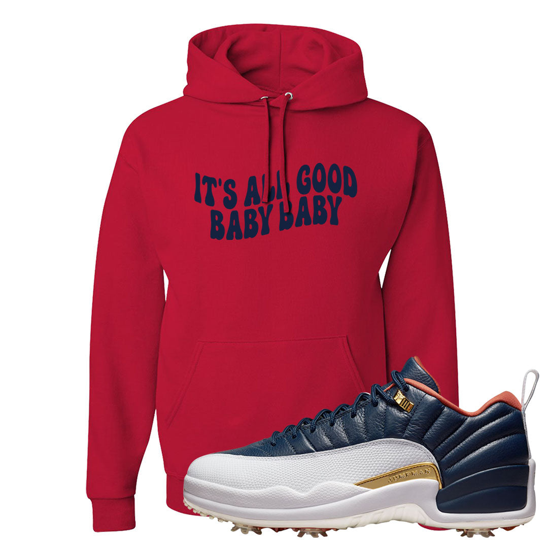 Midnight Navy Golf 12s Hoodie | All Good Baby, Red