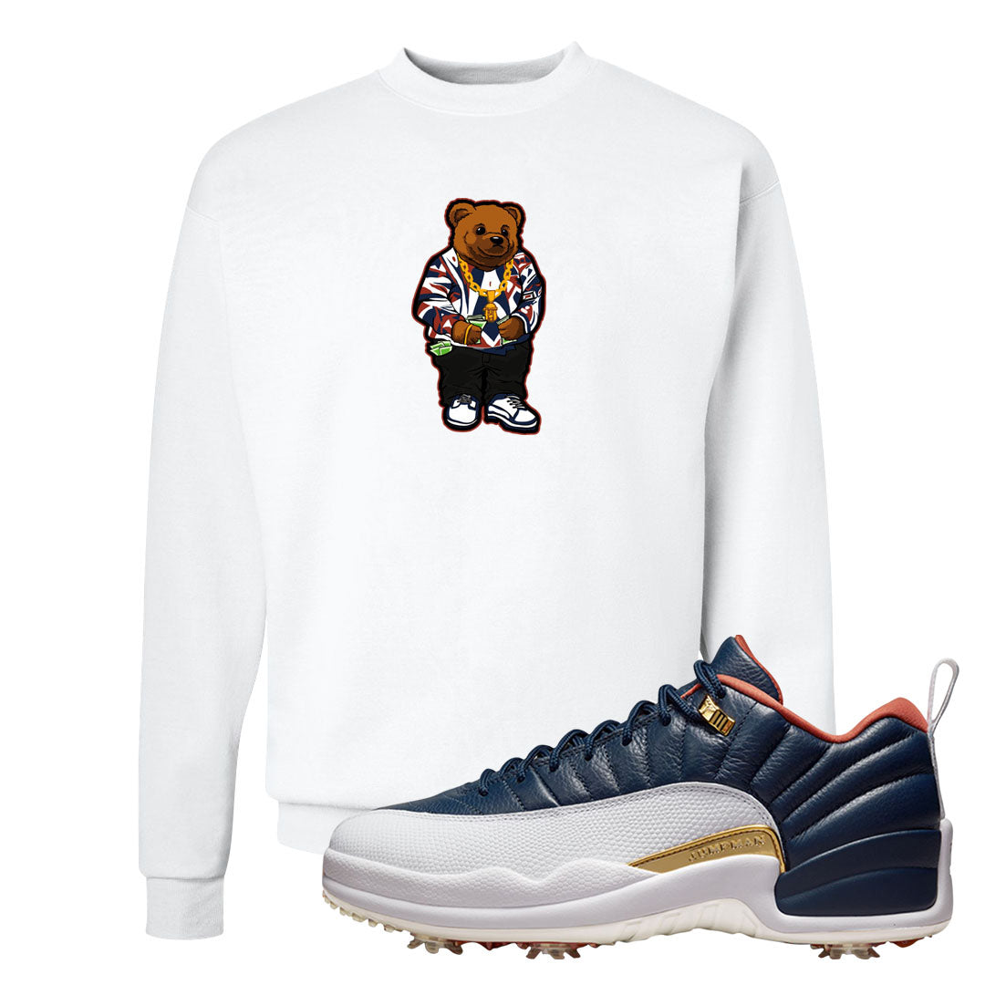 Midnight Navy Golf 12s Crewneck Sweatshirt | Sweater Bear, White