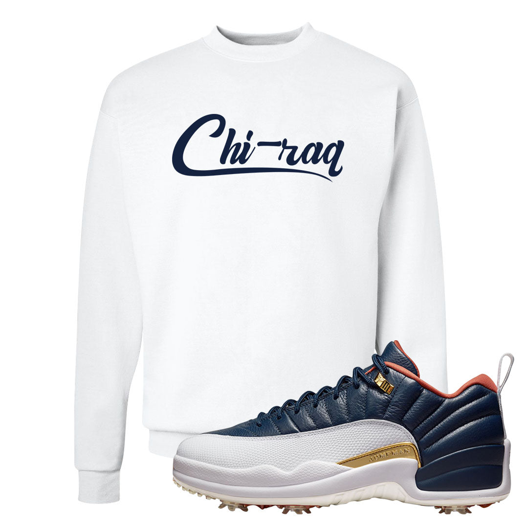 Midnight Navy Golf 12s Crewneck Sweatshirt | Chiraq, White