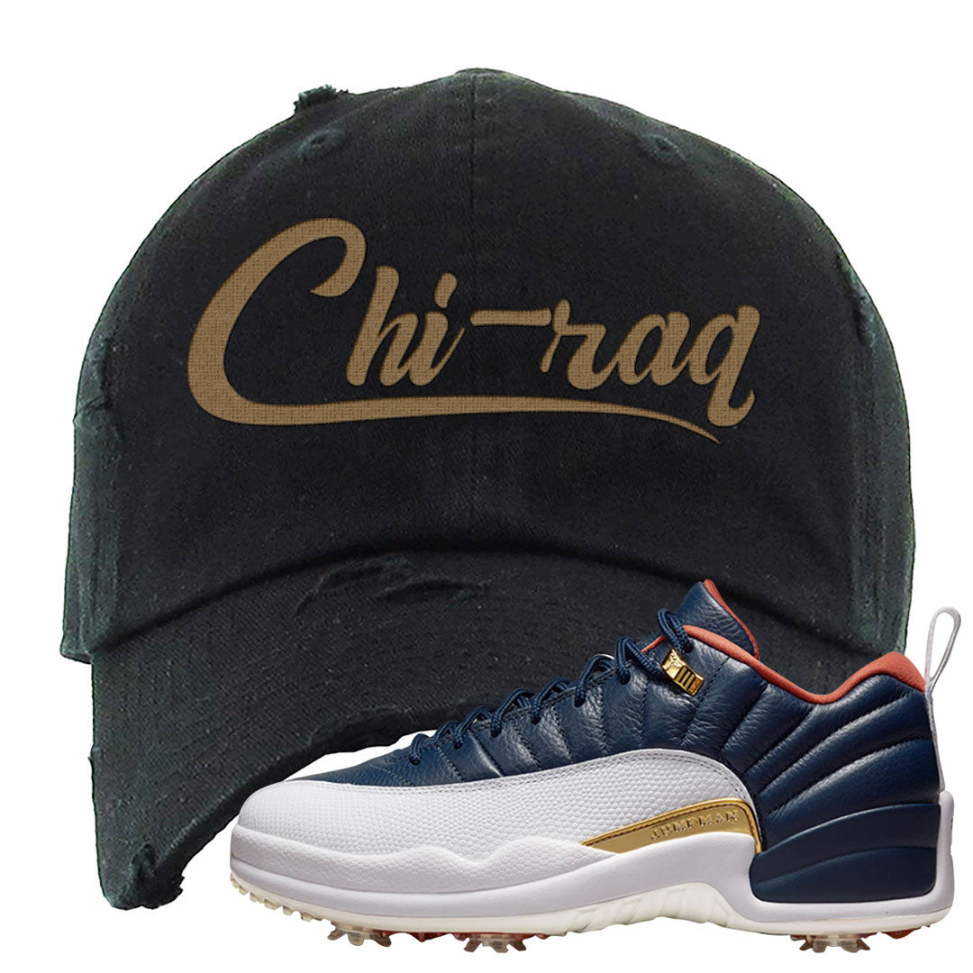 Midnight Navy Golf 12s Distressed Dad Hat | Chiraq, Black