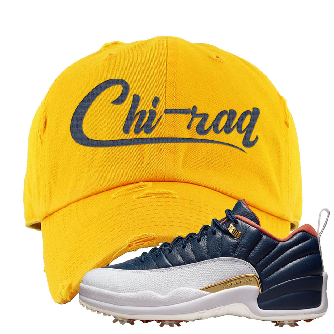 Midnight Navy Golf 12s Distressed Dad Hat | Chiraq, Gold