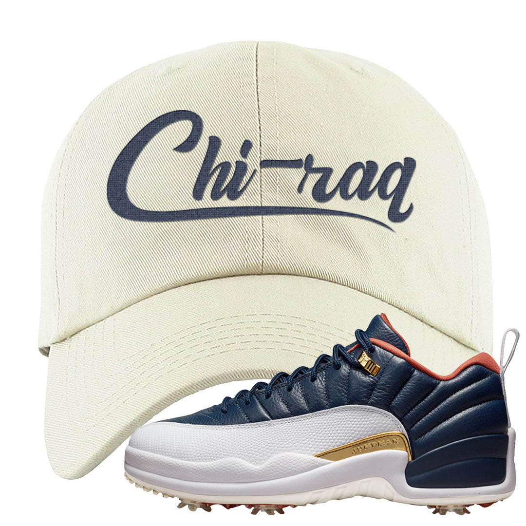 Midnight Navy Golf 12s Dad Hat | Chiraq, White