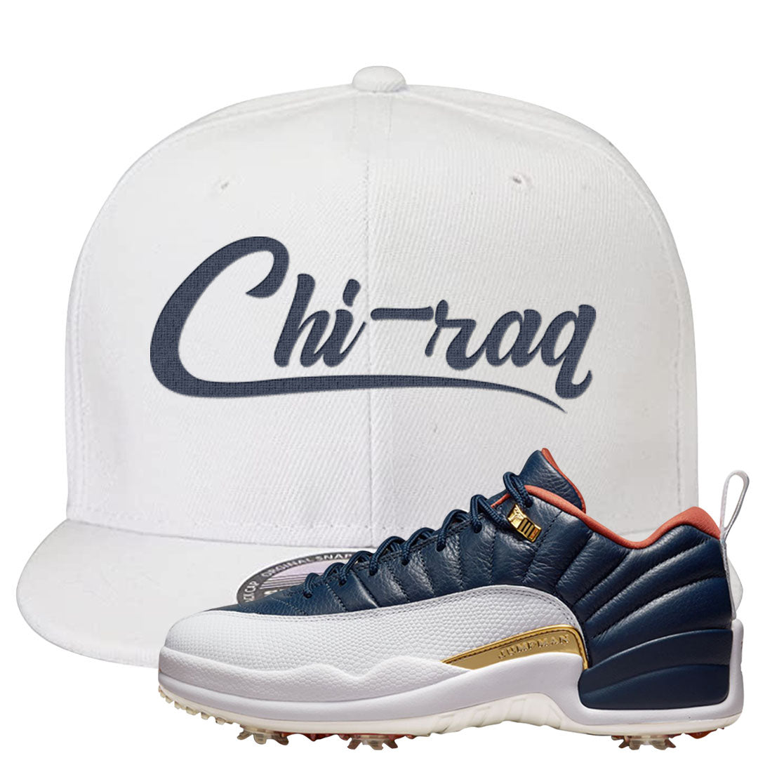 Midnight Navy Golf 12s Snapback Hat | Chiraq, White