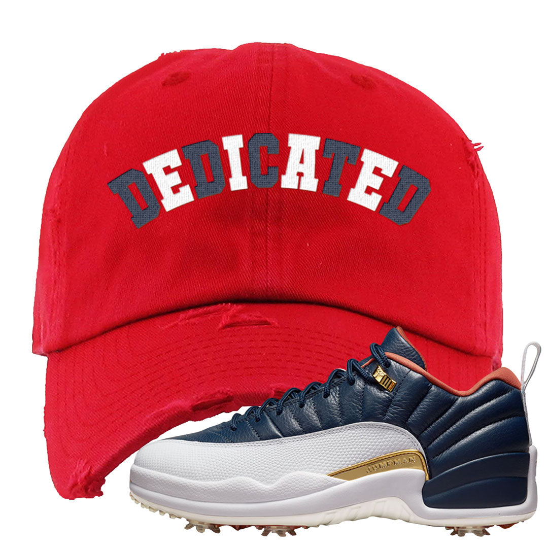Midnight Navy Golf 12s Distressed Dad Hat | Dedicated, Red