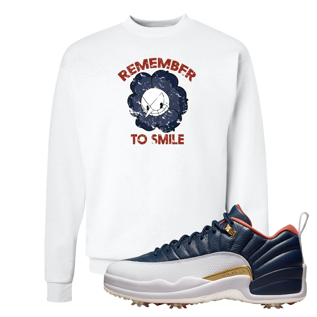 Midnight Navy Golf 12s Crewneck Sweatshirt | Remember To Smile, White