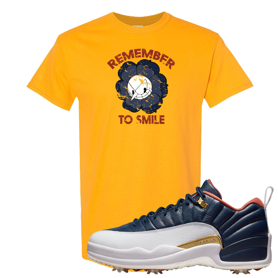 Midnight Navy Golf 12s T Shirt | Remember To Smile, Gold