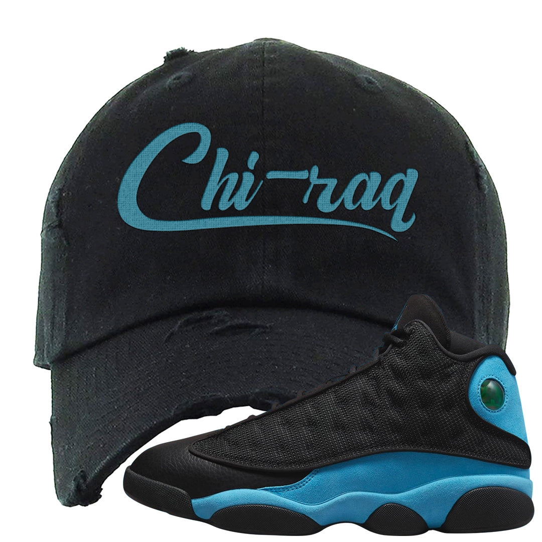 Black University Blue 13s Distressed Dad Hat | Chiraq, Black