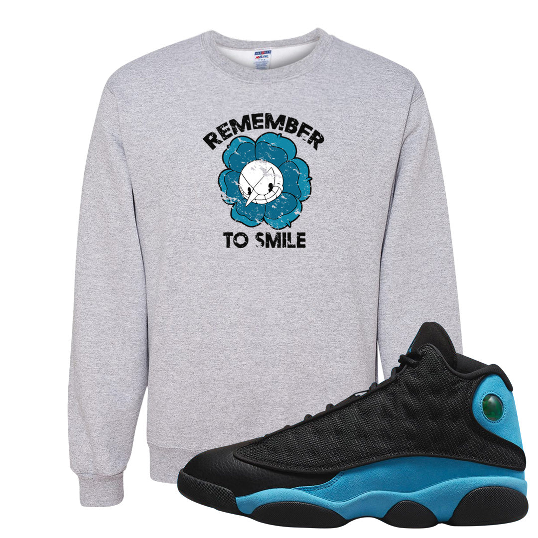 Black University Blue 13s Crewneck Sweatshirt | Remember To Smile, Ash