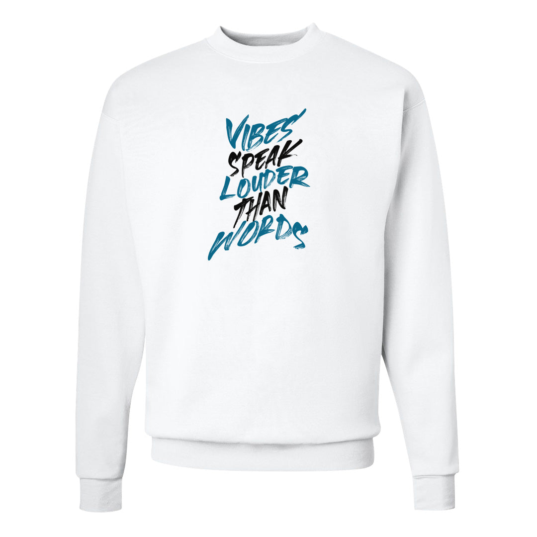 Black University Blue 13s Crewneck Sweatshirt | Vibes Speak Louder Than Words, White