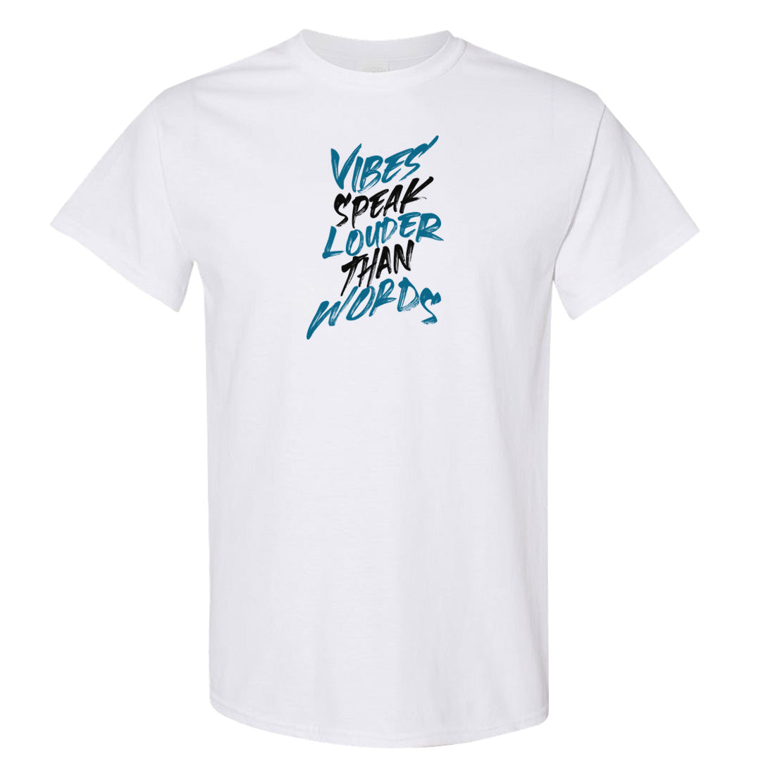 Black University Blue 13s T Shirt | Vibes Speak Louder Than Words, White