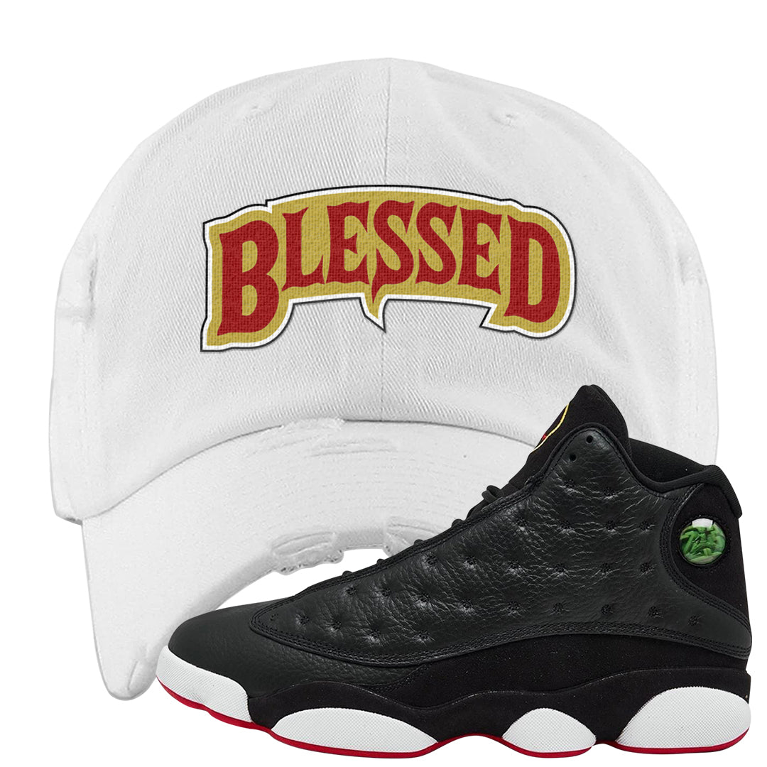 2023 Playoff 13s Distressed Dad Hat | Blessed Arch, White