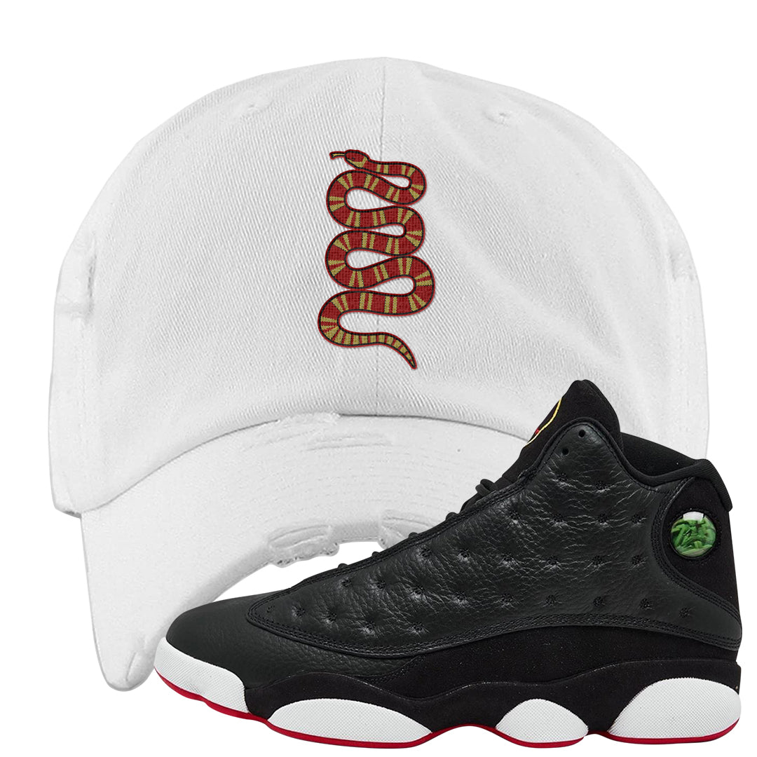 2023 Playoff 13s Distressed Dad Hat | Coiled Snake, White