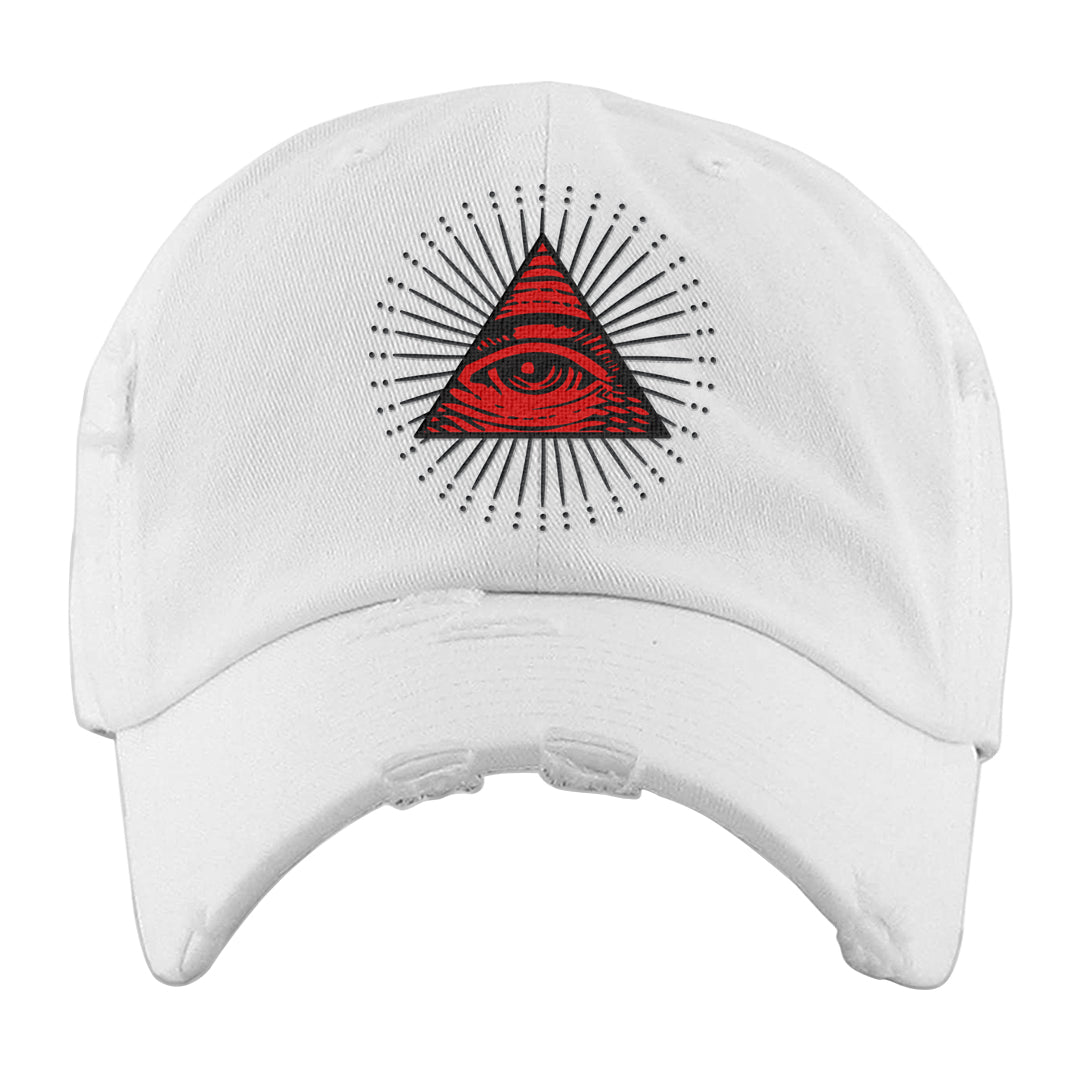 Metallic Silver Low 14s Distressed Dad Hat | All Seeing Eye, White