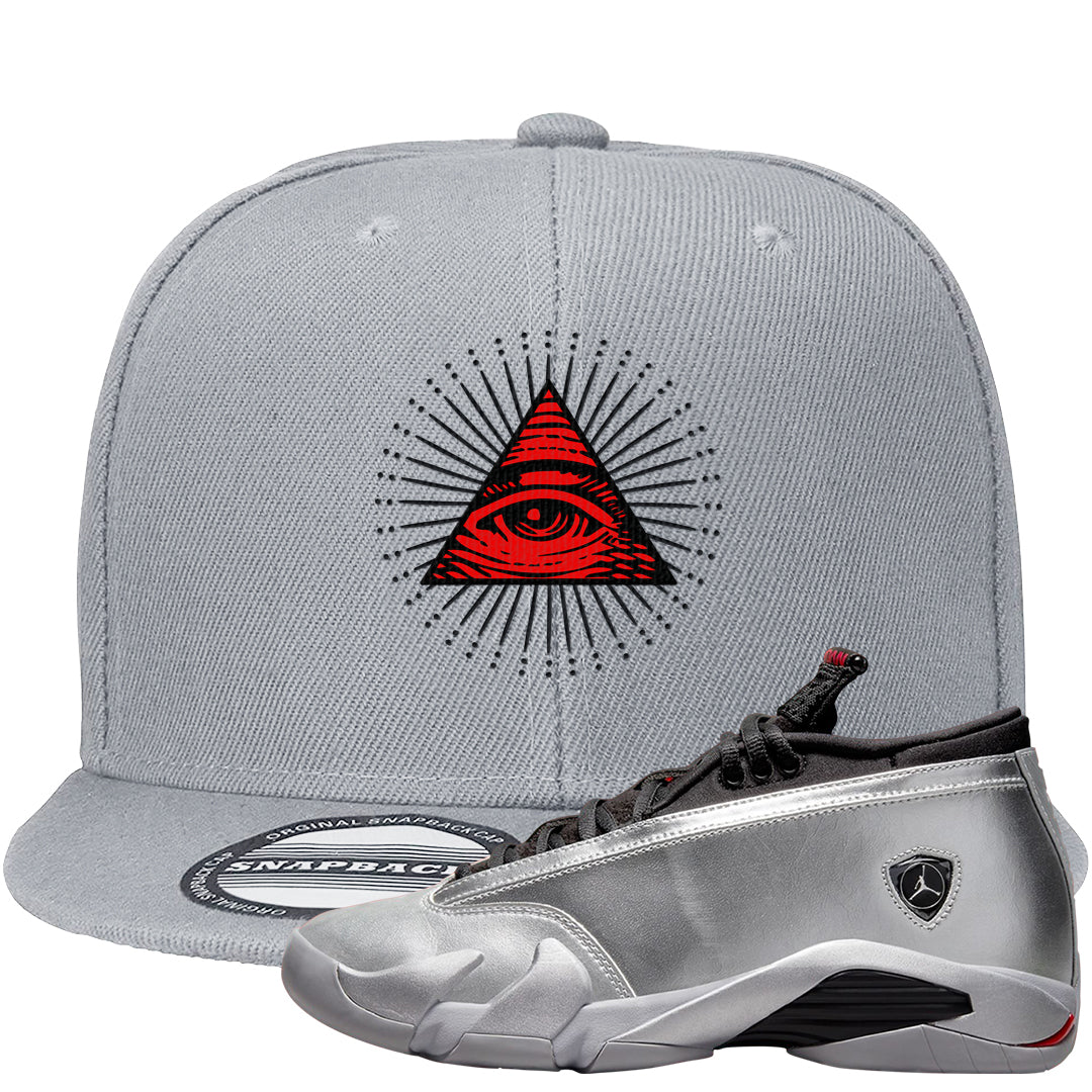 Metallic Silver Low 14s Snapback Hat | All Seeing Eye, Light Gray