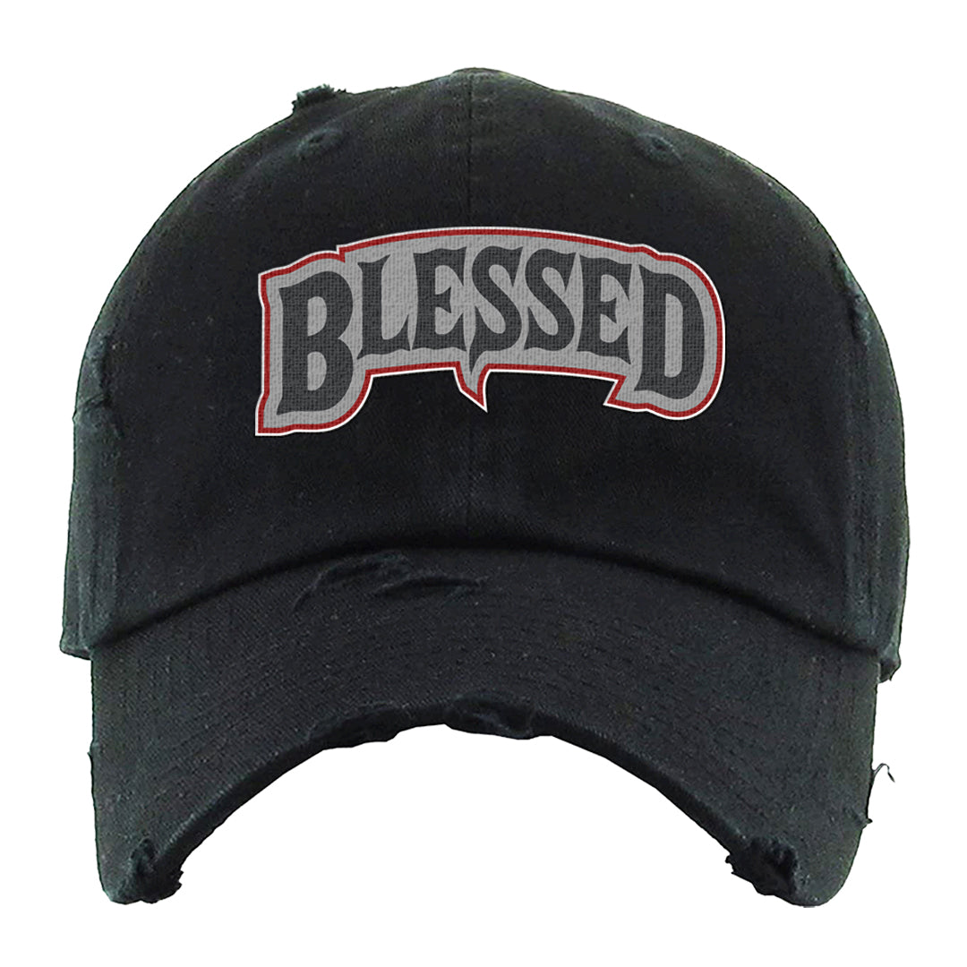 Metallic Silver Low 14s Distressed Dad Hat | Blessed Arch, Black