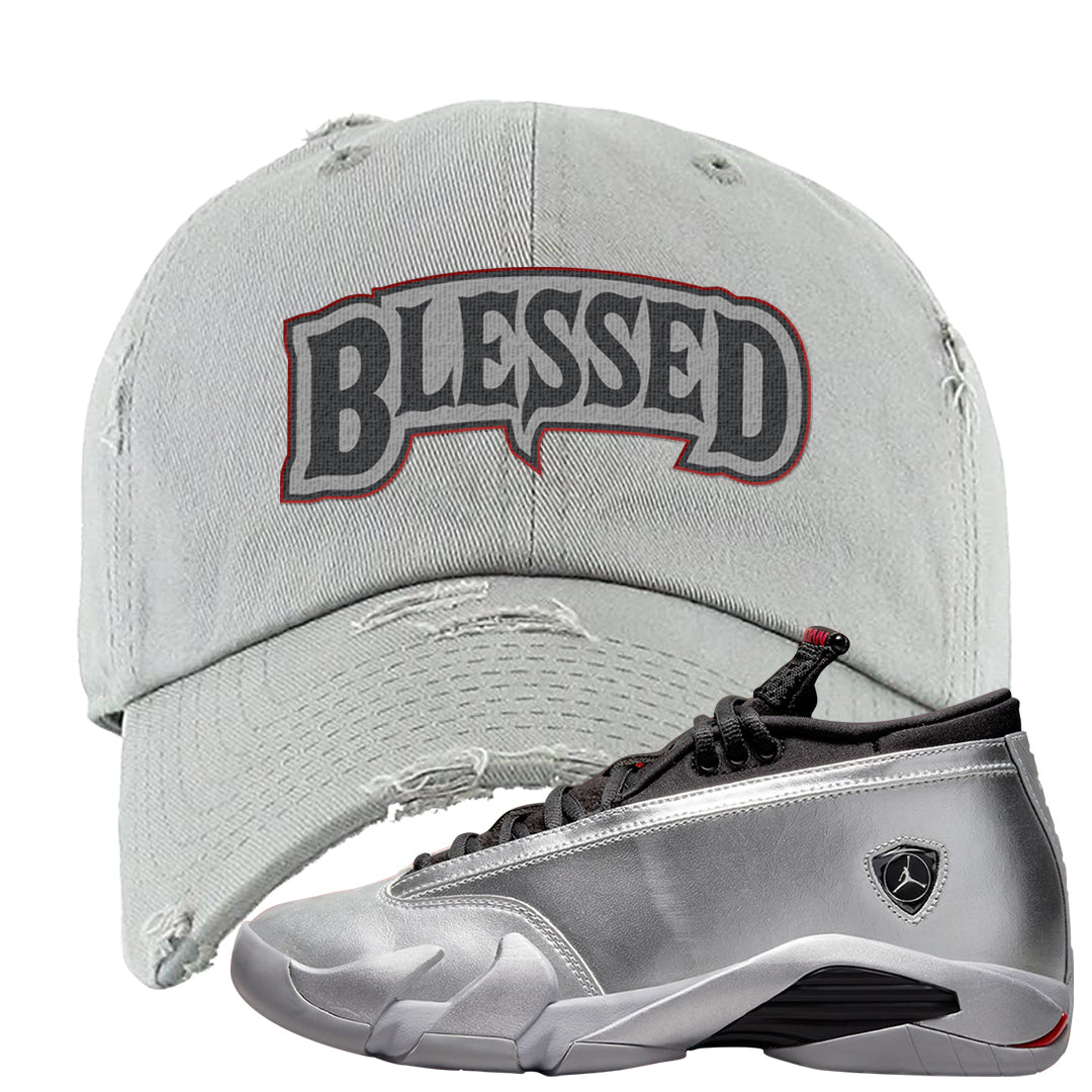 Metallic Silver Low 14s Distressed Dad Hat | Blessed Arch, Light Gray