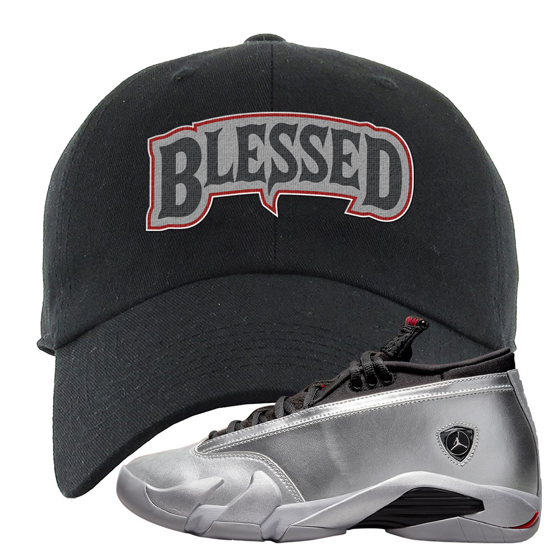 Metallic Silver Low 14s Dad Hat | Blessed Arch, Black