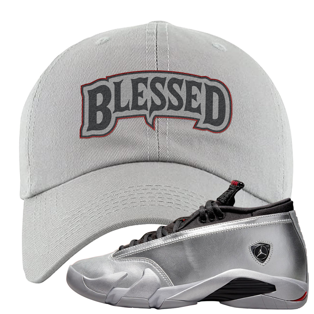 Metallic Silver Low 14s Dad Hat | Blessed Arch, Light Gray