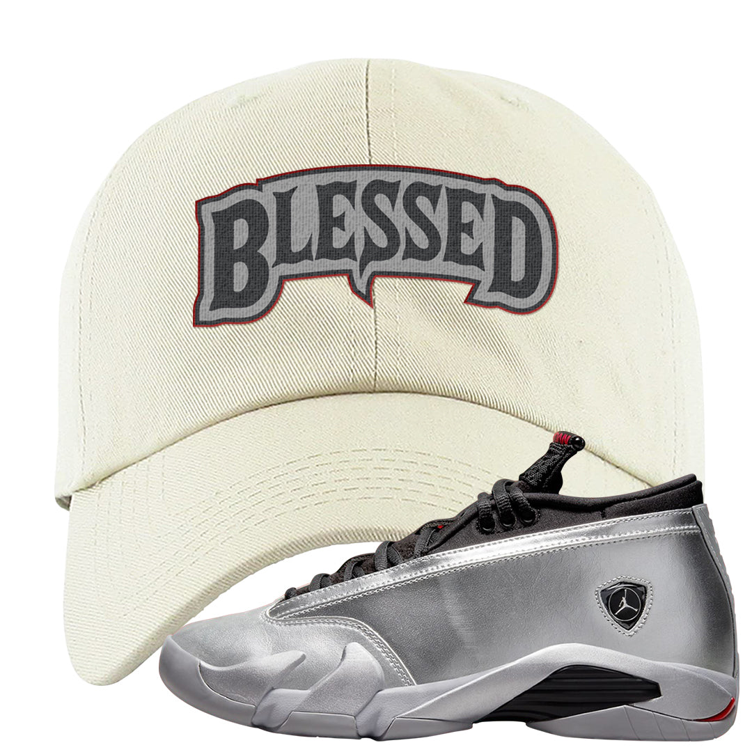 Metallic Silver Low 14s Dad Hat | Blessed Arch, White