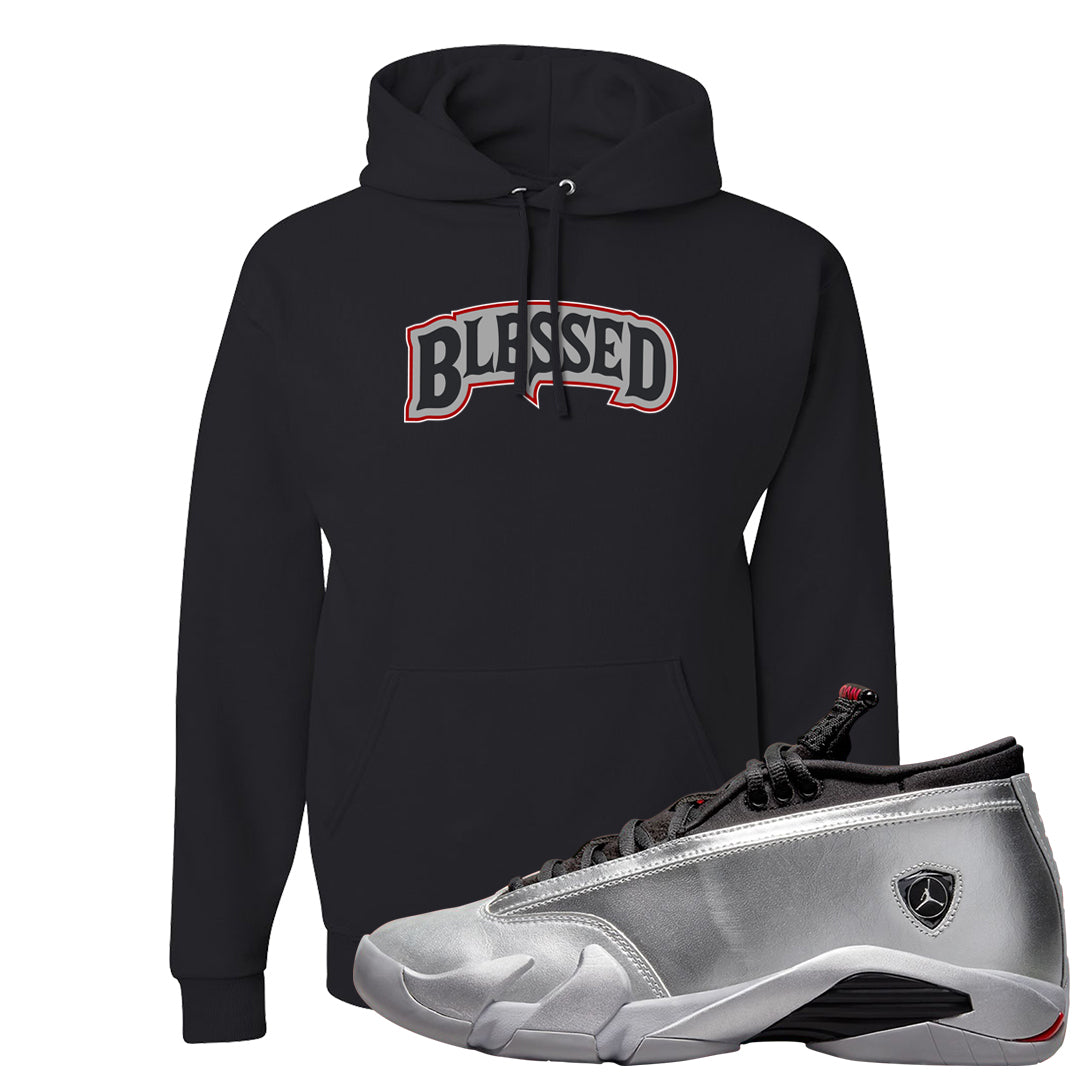Metallic Silver Low 14s Hoodie | Blessed Arch, Black