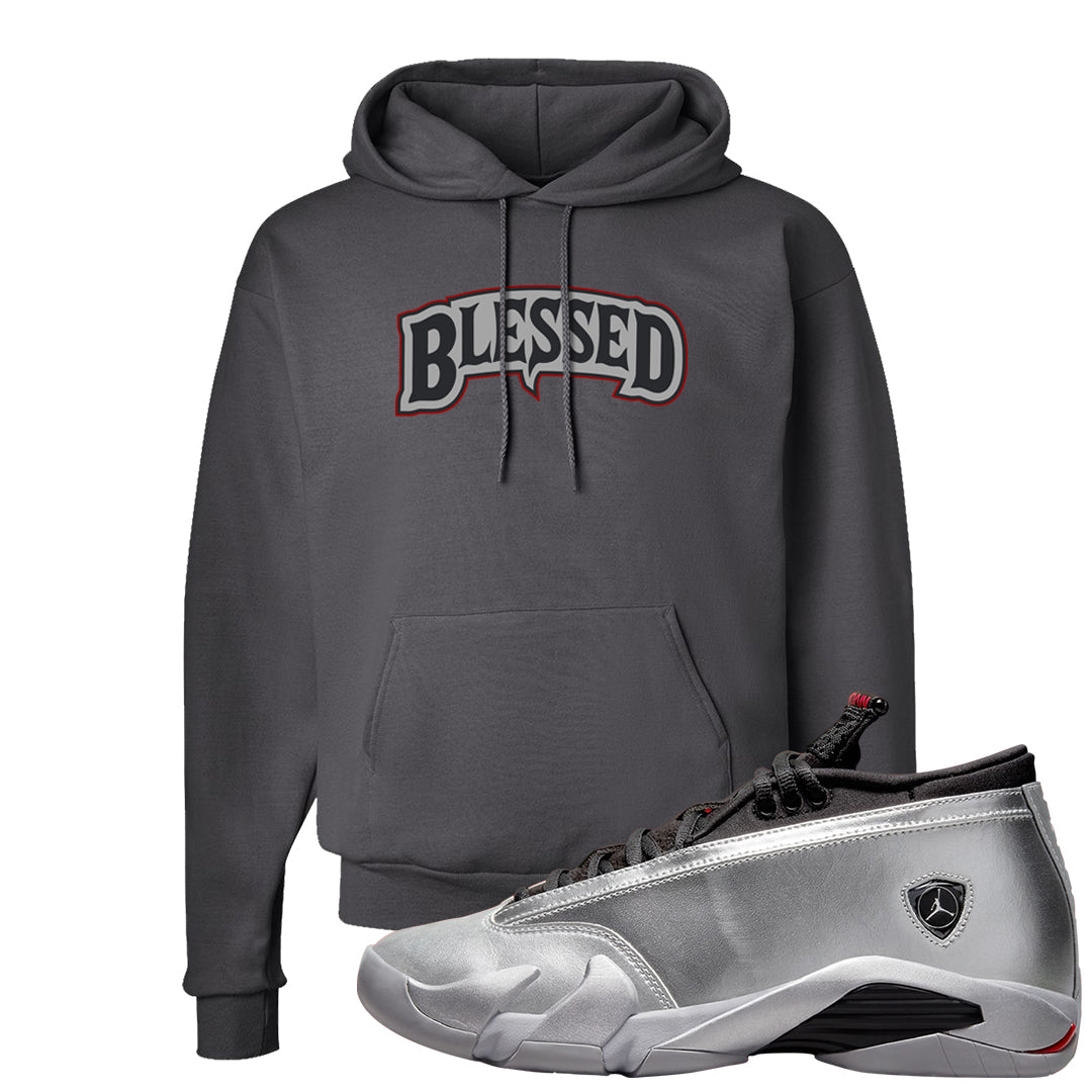 Metallic Silver Low 14s Hoodie | Blessed Arch, Smoke Grey