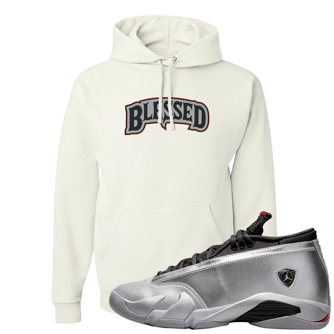 Metallic Silver Low 14s Hoodie | Blessed Arch, White