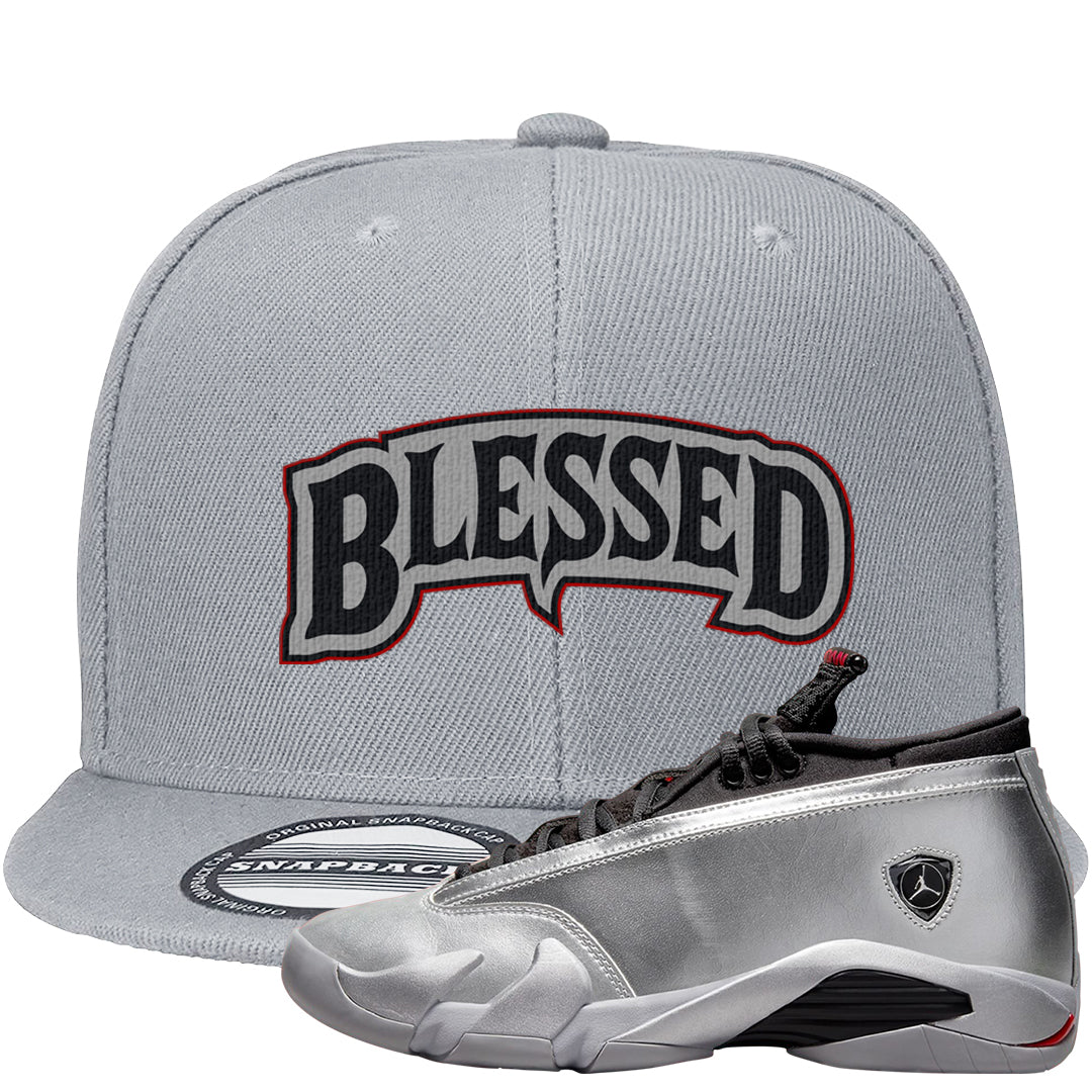 Metallic Silver Low 14s Snapback Hat | Blessed Arch, Light Gray