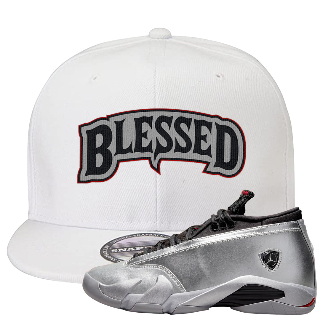 Metallic Silver Low 14s Snapback Hat | Blessed Arch, White