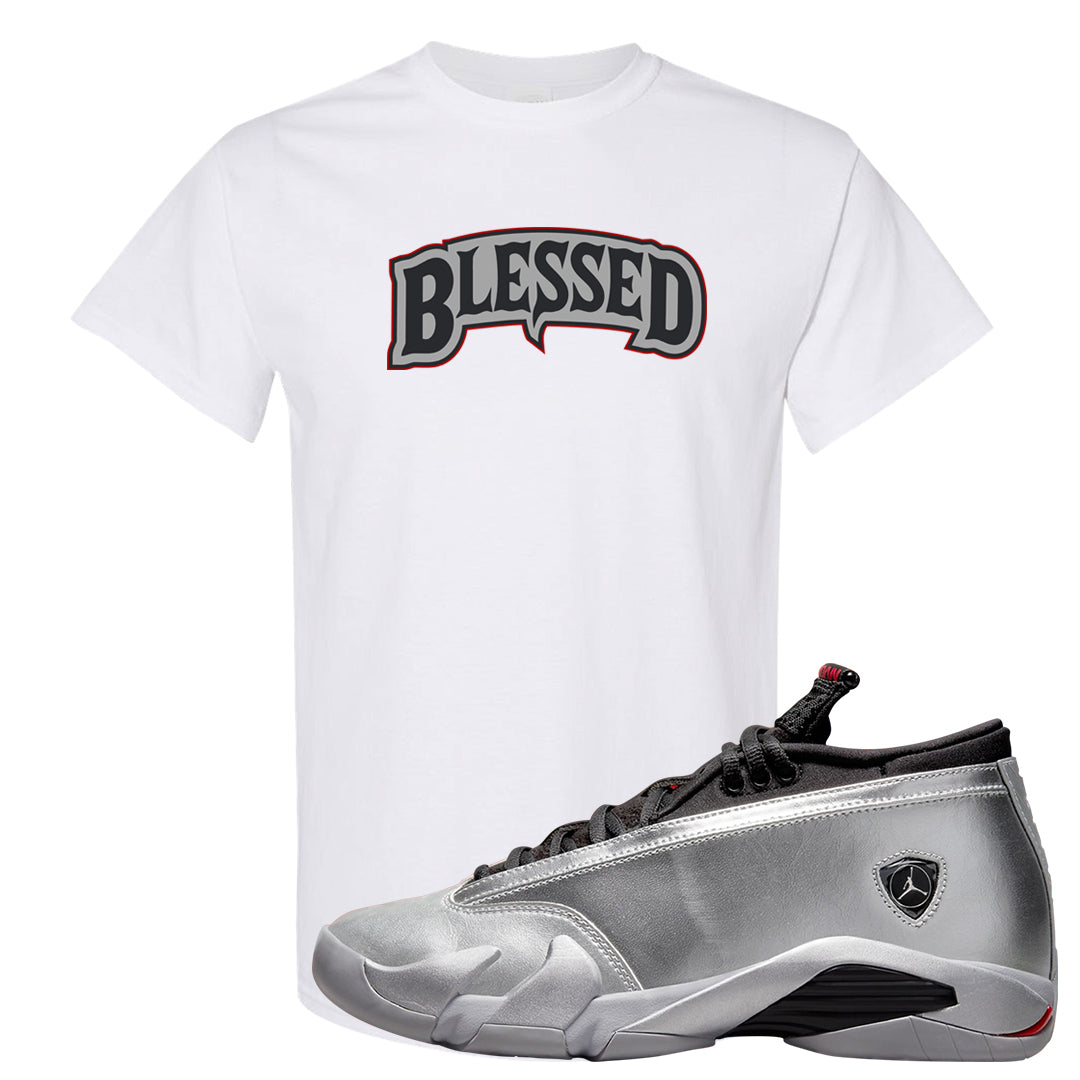 Metallic Silver Low 14s T Shirt | Blessed Arch, White