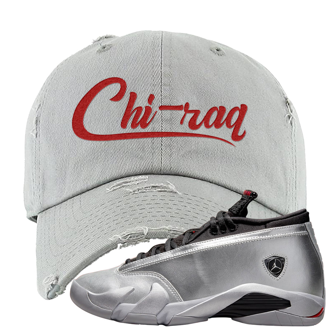 Metallic Silver Low 14s Distressed Dad Hat | Chiraq, Light Gray