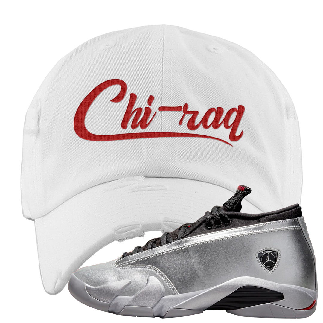 Metallic Silver Low 14s Distressed Dad Hat | Chiraq, White