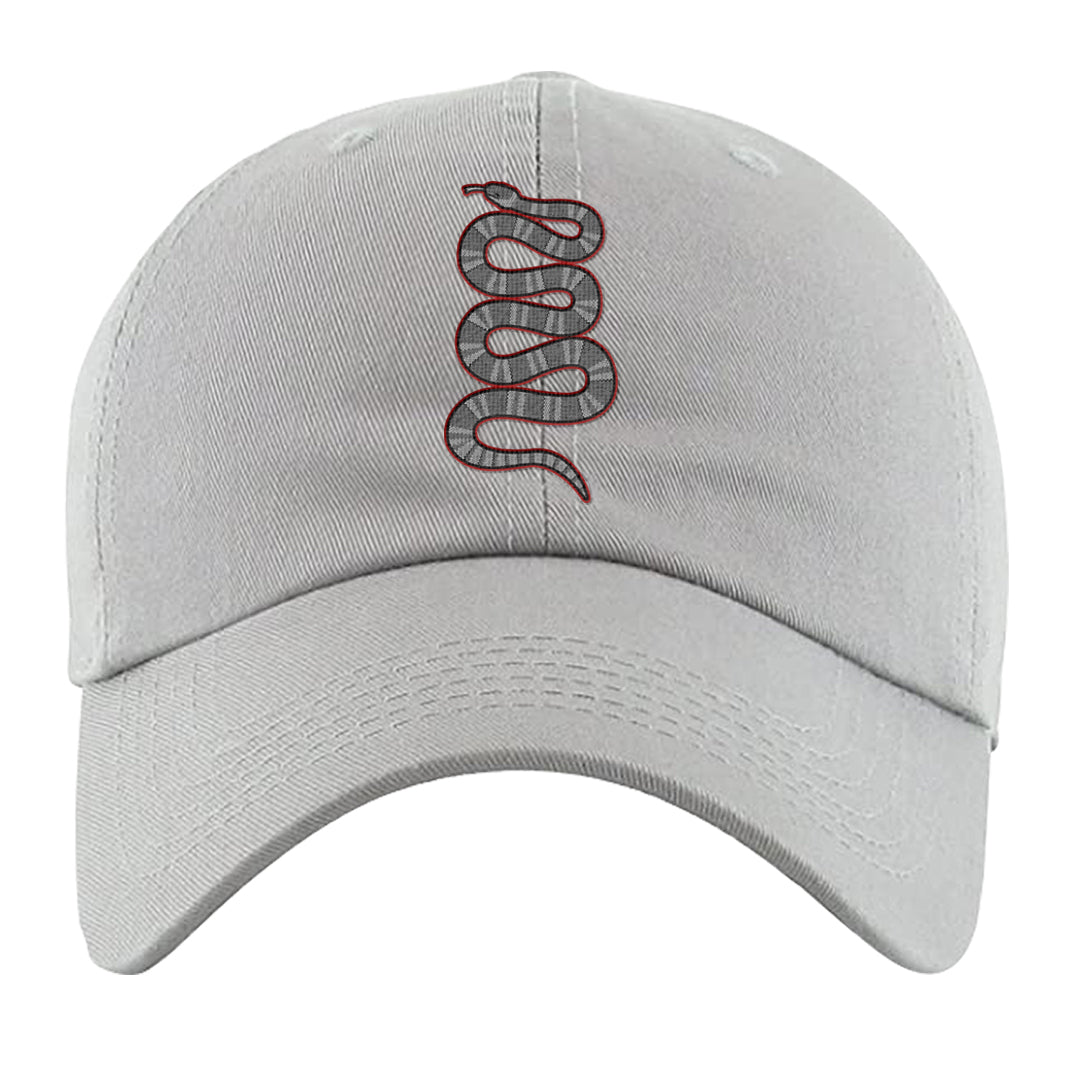 Metallic Silver Low 14s Dad Hat | Coiled Snake, Light Gray