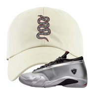 Metallic Silver Low 14s Dad Hat | Coiled Snake, White