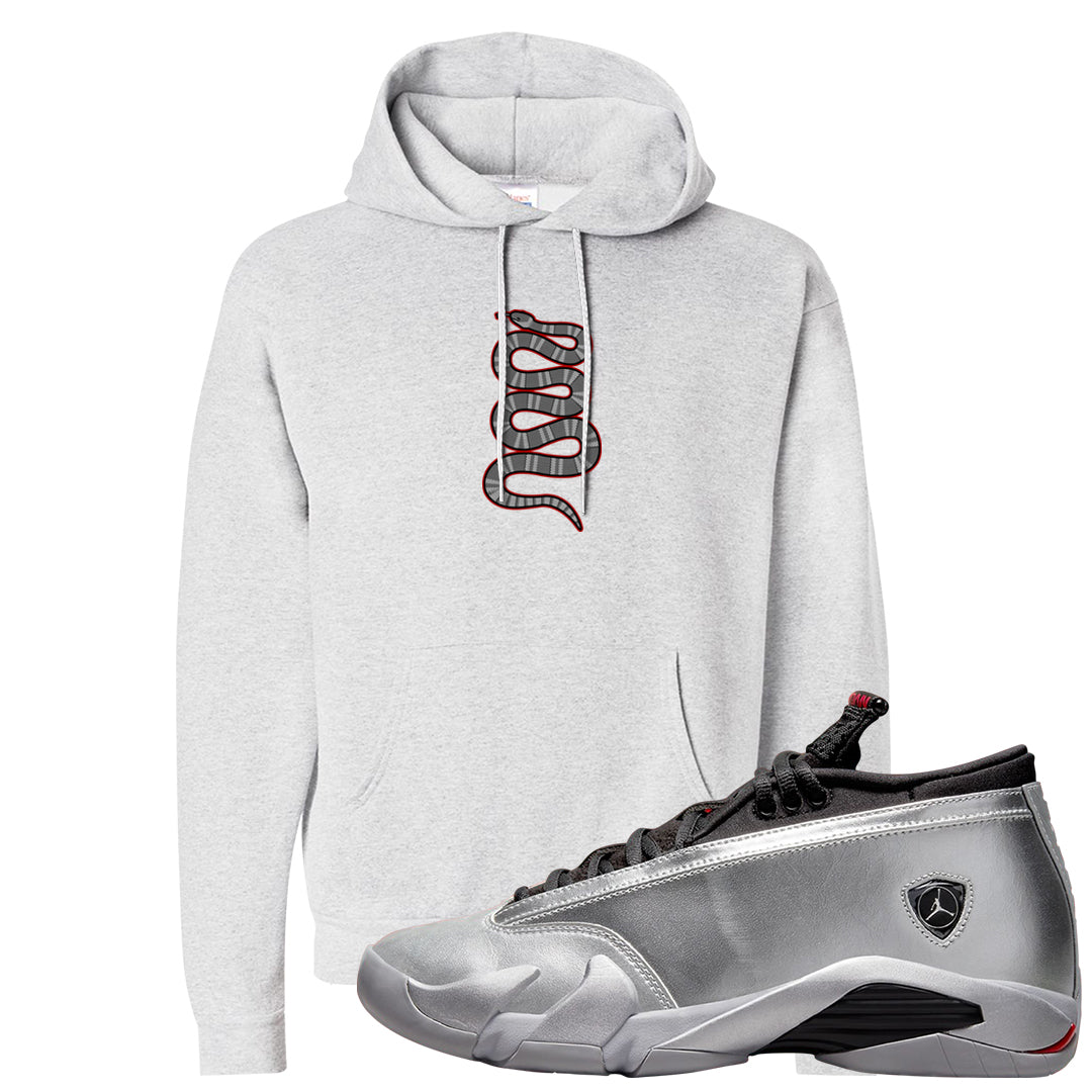Metallic Silver Low 14s Hoodie | Coiled Snake, Ash