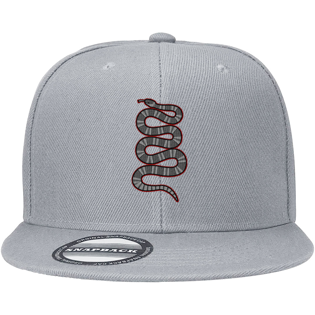 Metallic Silver Low 14s Snapback Hat | Coiled Snake, Light Gray