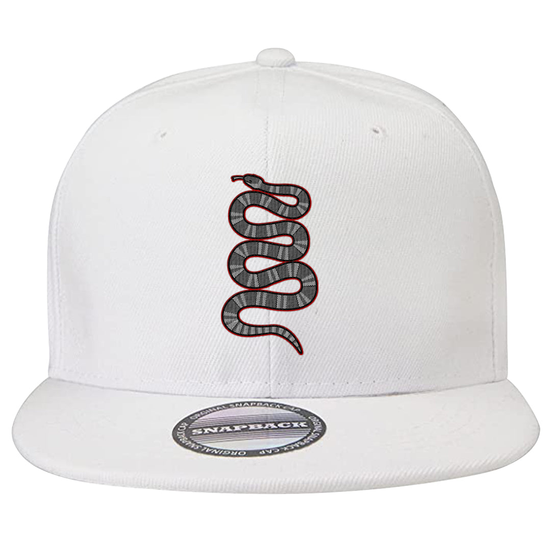 Metallic Silver Low 14s Snapback Hat | Coiled Snake, White