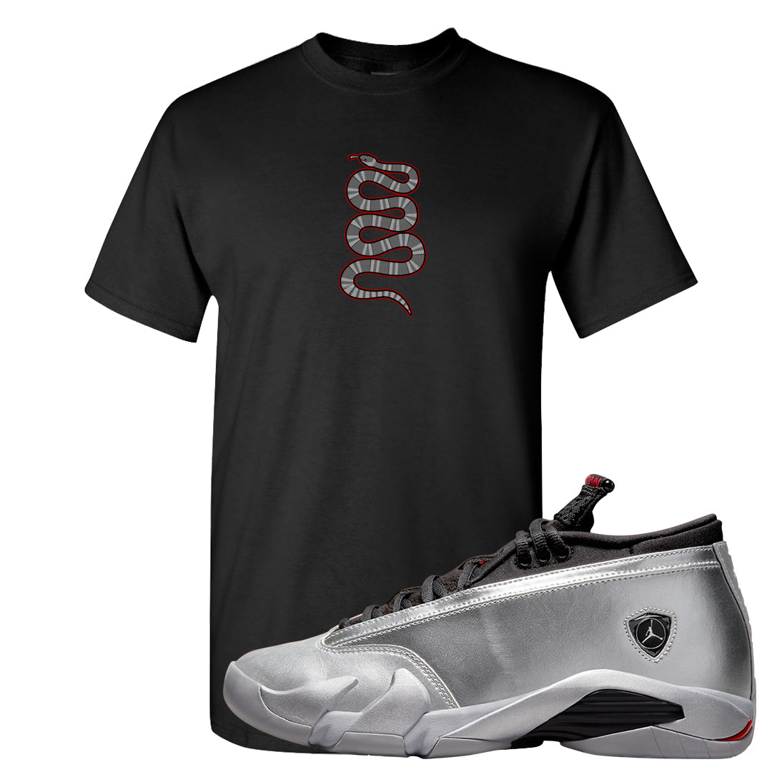Metallic Silver Low 14s T Shirt | Coiled Snake, Black