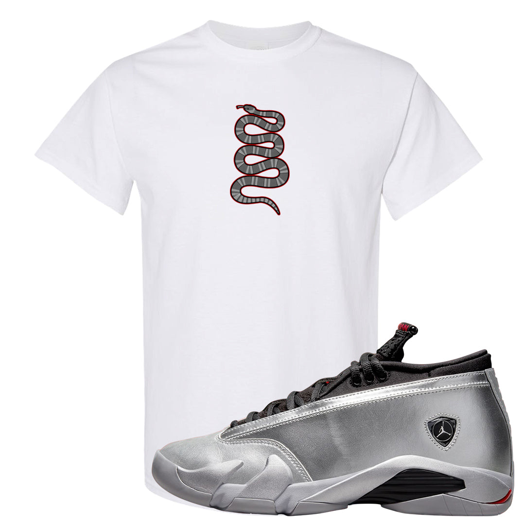 Metallic Silver Low 14s T Shirt | Coiled Snake, White