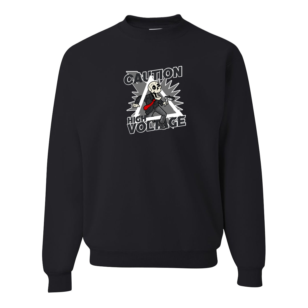 Metallic Silver Low 14s Crewneck Sweatshirt | Caution High Voltage, Black