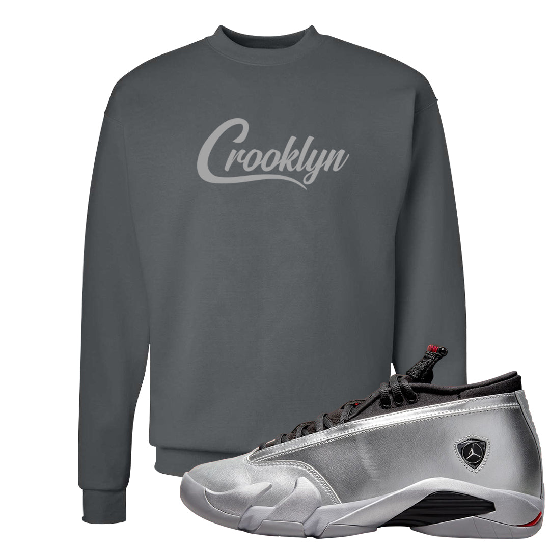 Metallic Silver Low 14s Crewneck Sweatshirt | Crooklyn, Smoke Grey