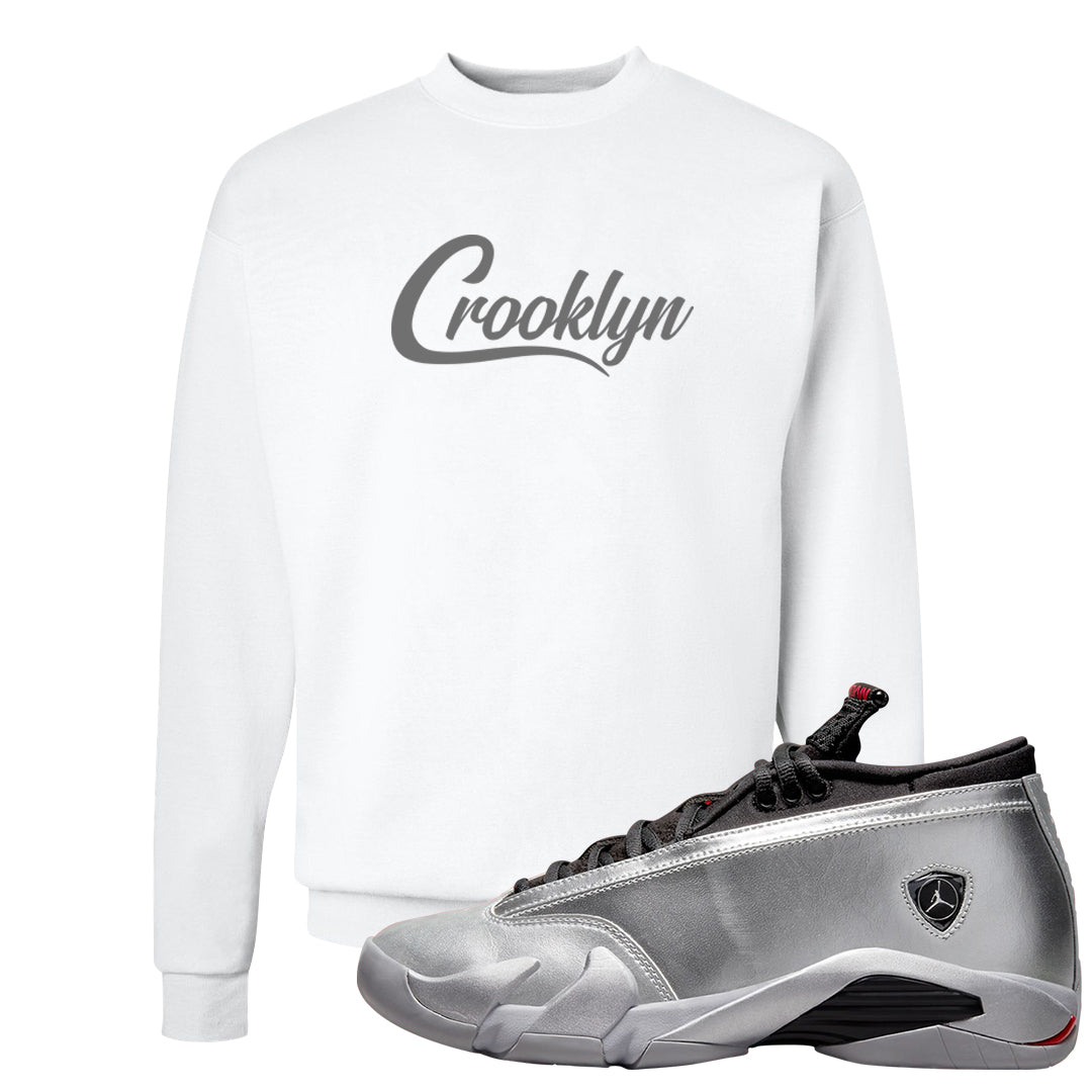 Metallic Silver Low 14s Crewneck Sweatshirt | Crooklyn, White
