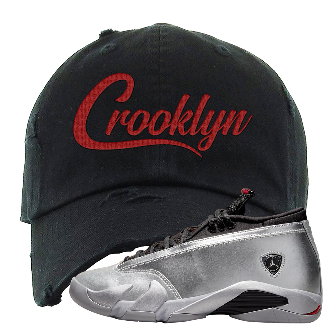 Metallic Silver Low 14s Distressed Dad Hat | Crooklyn, Black