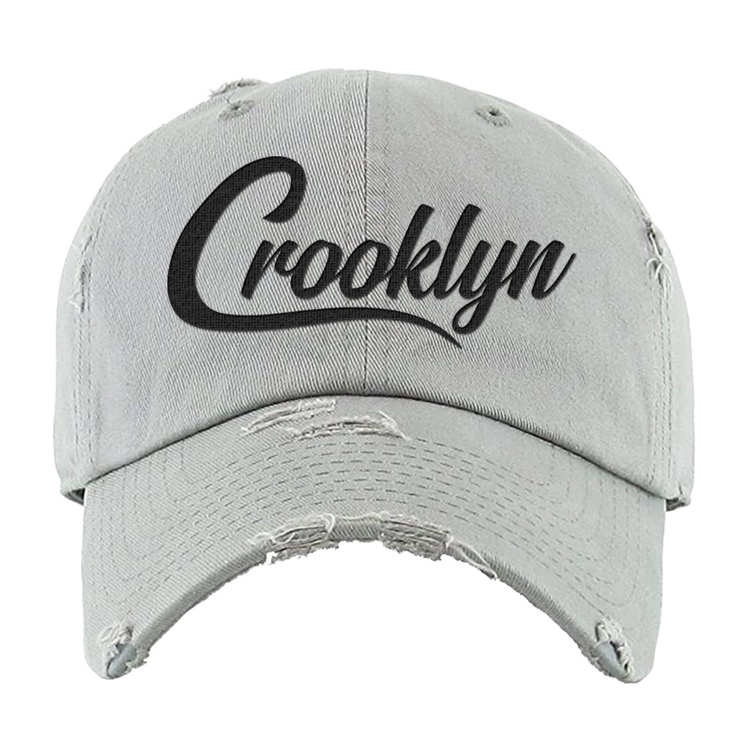 Metallic Silver Low 14s Distressed Dad Hat | Crooklyn, Light Gray