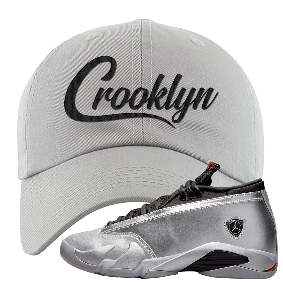 Metallic Silver Low 14s Dad Hat | Crooklyn, Light Gray
