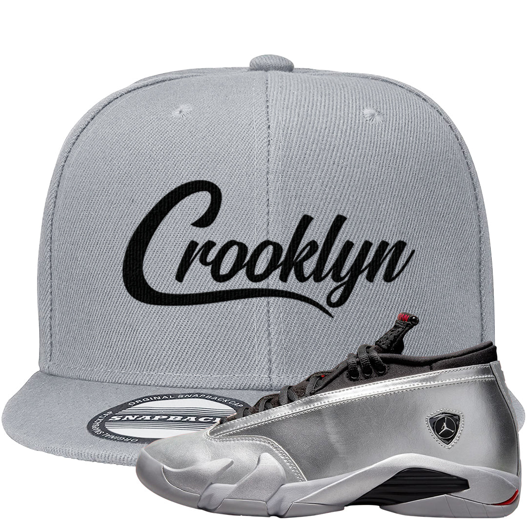 Metallic Silver Low 14s Snapback Hat | Crooklyn, Light Gray